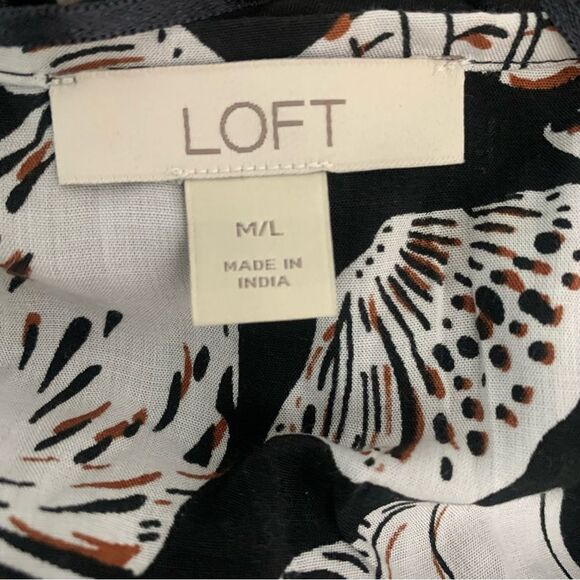 Loft Seashell Print Wrap Kimono Midi Women's Tie Front White Black Size M/L EUC - Picture 10 of 14